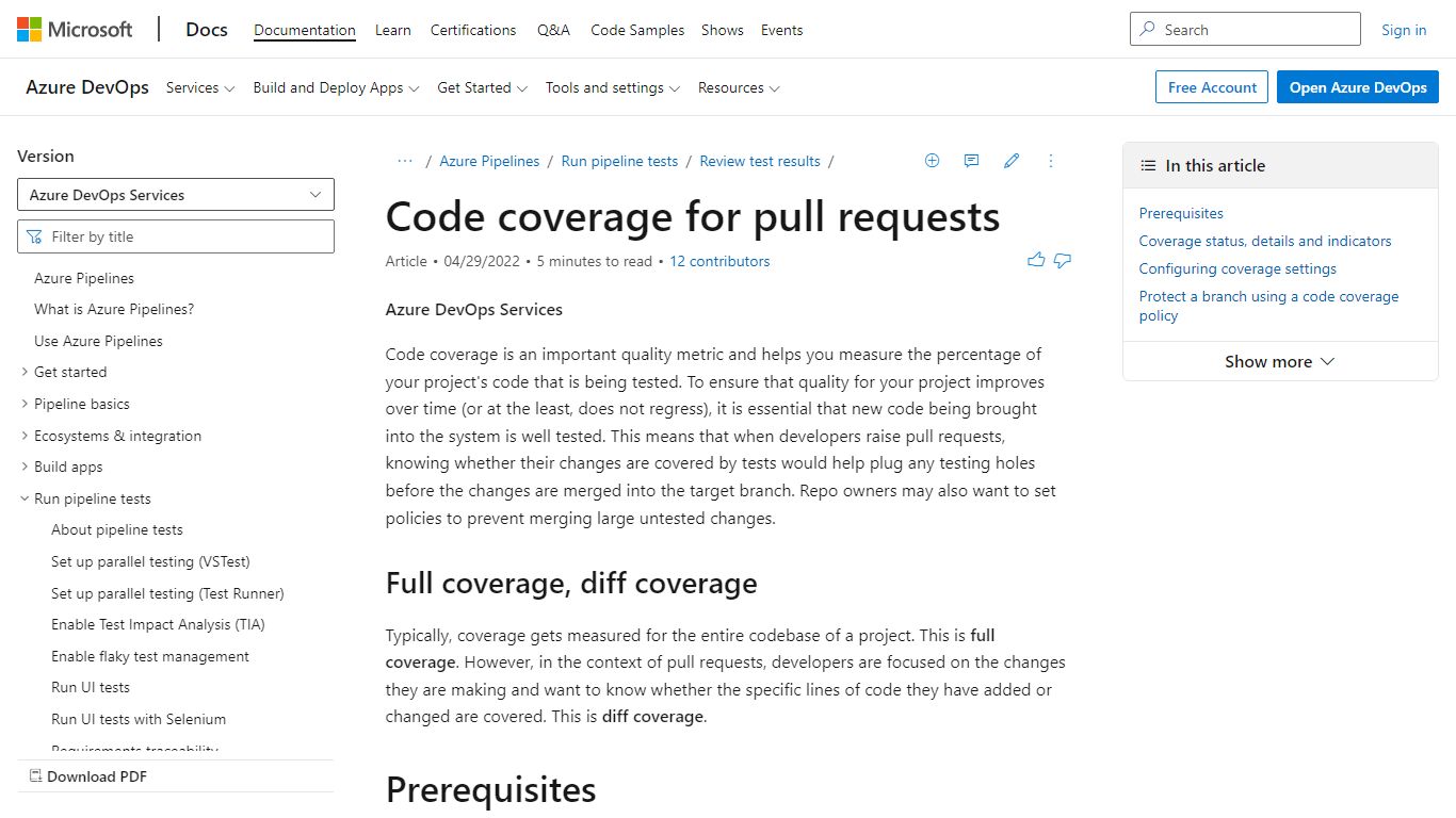 Code coverage for pull requests - Azure Pipelines